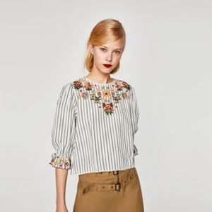 Zara Embroidered striped top Blouse Women size M